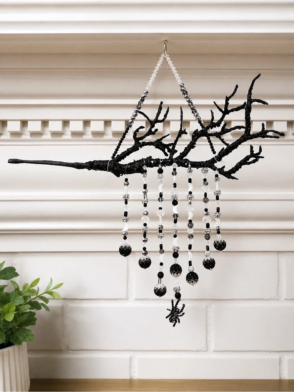 Halloween-Inspired Black and White Beaded Wall Decoration & Suncatcher